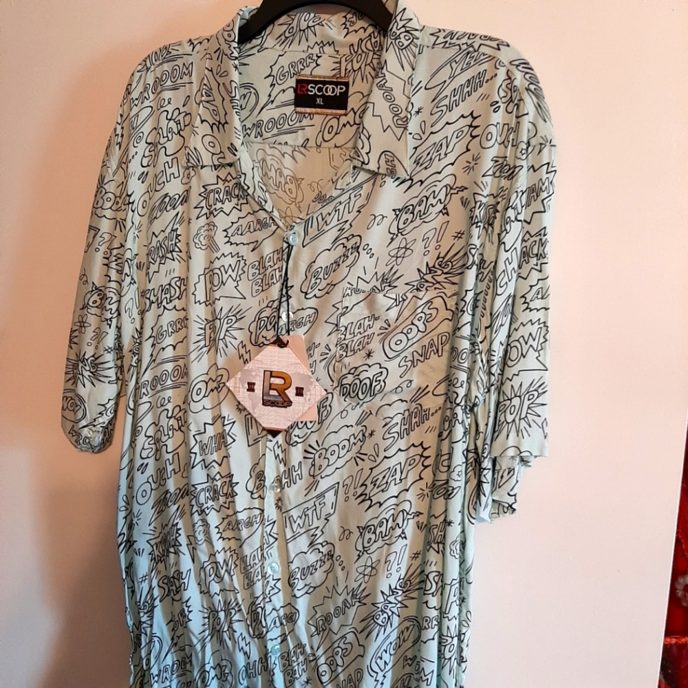 Comic LR Scoops Phrase button up Shirt Size XL New